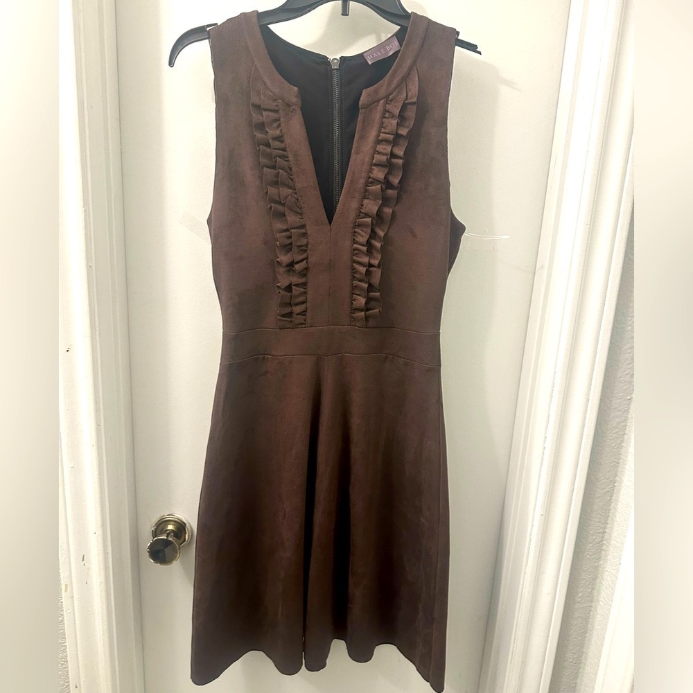 NWOT Hale Bob Sleeveless Brown Suede Dress XS